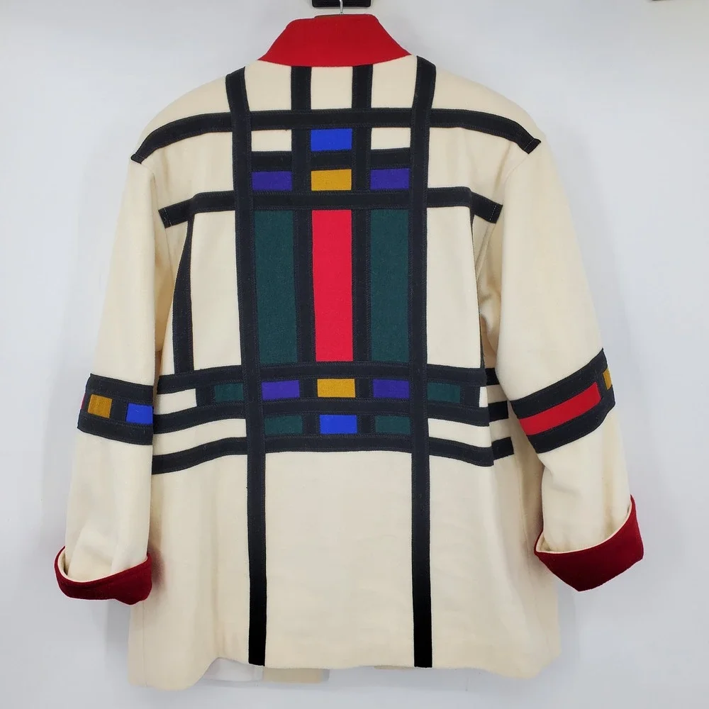 International Scene Vintage Mondrian Style Wool Jacket Colorblock Rainbow 12